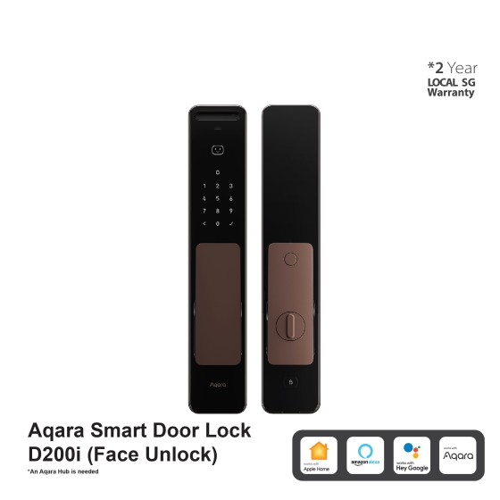 Aqara 智能门锁 D200i（Wi-Fi + Zigbee 版）。支持 Apple HomeKey 和 Google Home，以及人脸解锁。